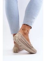 Dámské prolamované mokasíny s ozdobou, béžová Kaydance