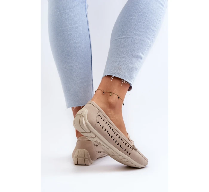 Dámské prolamované mokasíny s ozdobou, béžová Kaydance