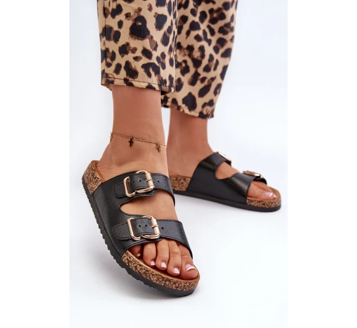 Černé dámské pantofle Fronila s přezkami Černé dámské pantofle Fronila s přezkami