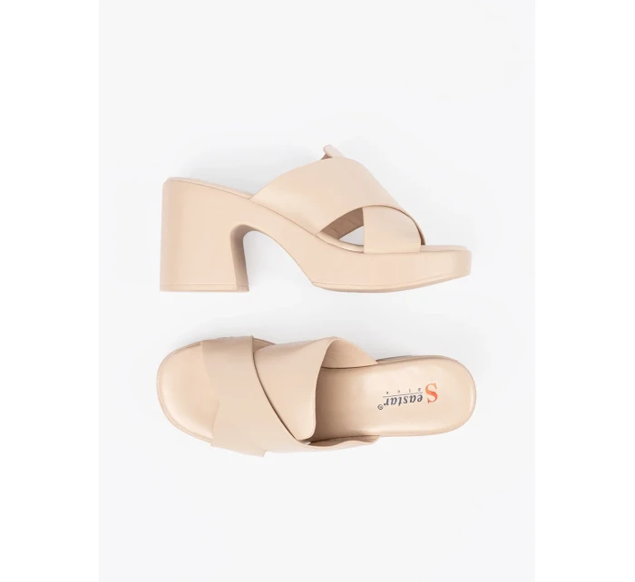 Originální dámské hnědé  nazouváky na širokém podpatku