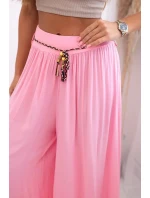 Dámské kalhoty z viskózy se širokými nohavicemi bonbónově růžová Dámské kalhoty z viskózy se širokými nohavicemi bonbónově růžová