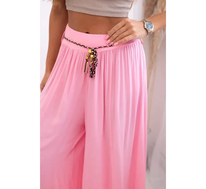 Dámské kalhoty z viskózy se širokými nohavicemi bonbónově růžová Dámské kalhoty z viskózy se širokými nohavicemi bonbónově růžová