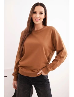 Dámská mikina z  bavlněná basic s kulatým výstřihem camelová model 21494916 - K-Fashion