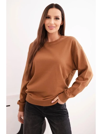 Dámská mikina z  bavlněná basic s kulatým výstřihem camelová model 21494916 - K-Fashion