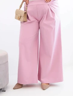 Dámské kalhoty Plus Size s širokými nohavicemi a skladáním jasně fialové