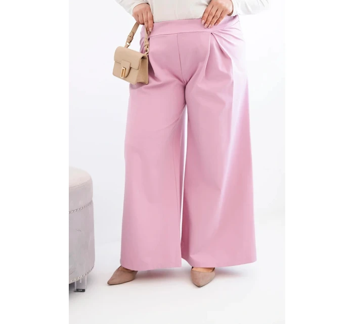 Dámské kalhoty Plus Size s širokými nohavicemi a skladáním jasně fialové