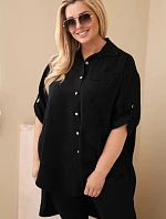 Dámská košile Plus Size z viskózy s květinovou výšivkou černá
