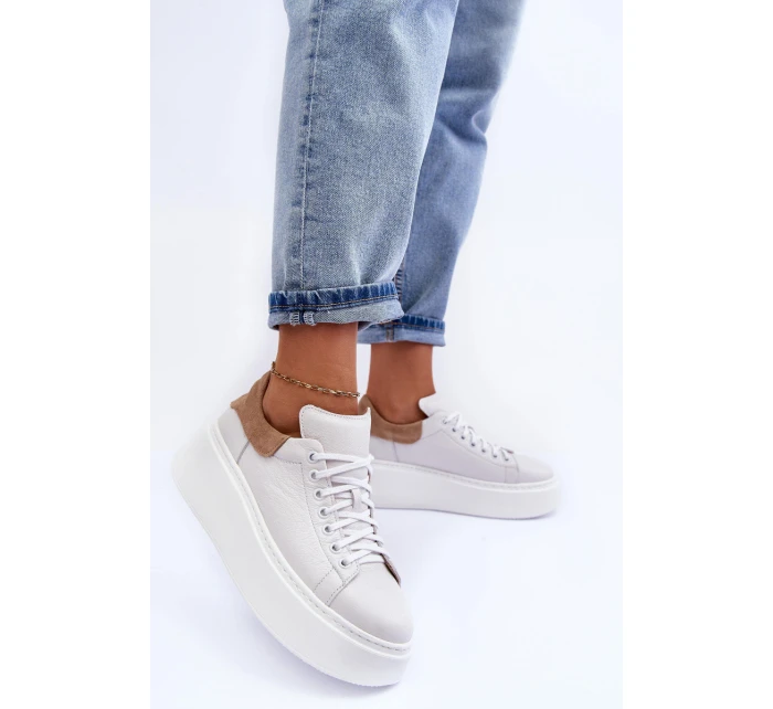 Dámské sportovní kožené boty na platformě Bílá Lemar 10150