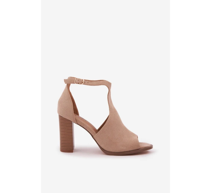 Sandály Na Podpatku Z Eko Semiše Béžové Lanadriena Sandály Na Podpatku Z Eko Semiše Béžové Lanadriena
