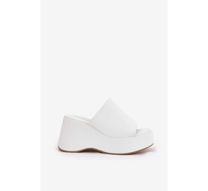 Eko Kožené Pantofle Dámské Na Platformě A Klínu Bílé model 21688543 - Boto