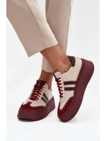 Kožené dámské tenisky na platformě Zazoo 3775 béžovo-bordó