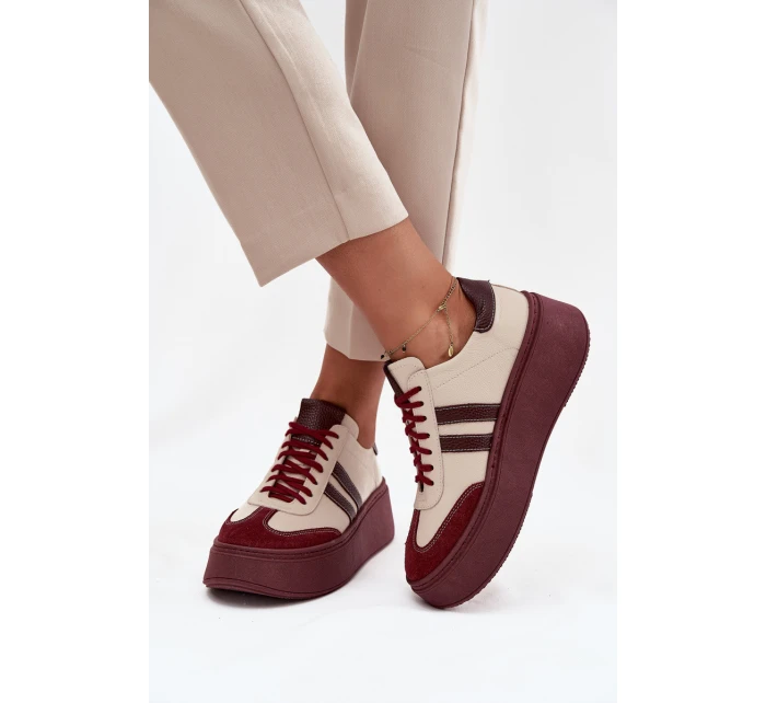 Kožené dámské tenisky na platformě Zazoo 3775 béžovo-bordó
