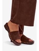 Dámské žabky se zlatými přezkami čokoládové Ferinna Dámské žabky se zlatými přezkami čokoládové Ferinna