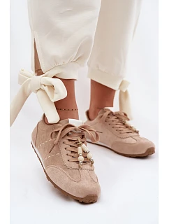 Dámské nízké tenisky s korálky béžové model 22095356 - Boto