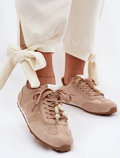 Dámské nízké tenisky s korálky béžové Galora