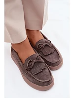 Dámské mokasíny z přírodního semiše s mašlí a třásněmi Vinceza 93223 hnědé
