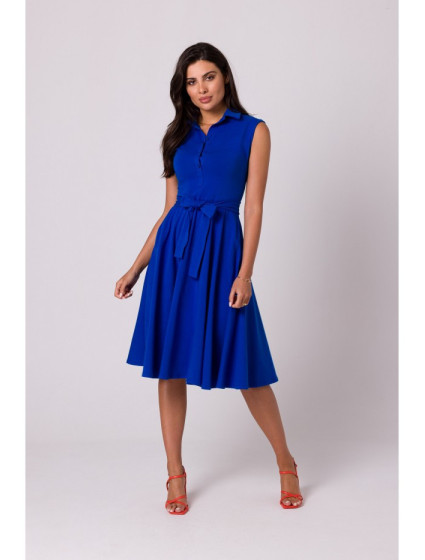 B261 Bavlněné šaty ve fitted střihu - královsky modré