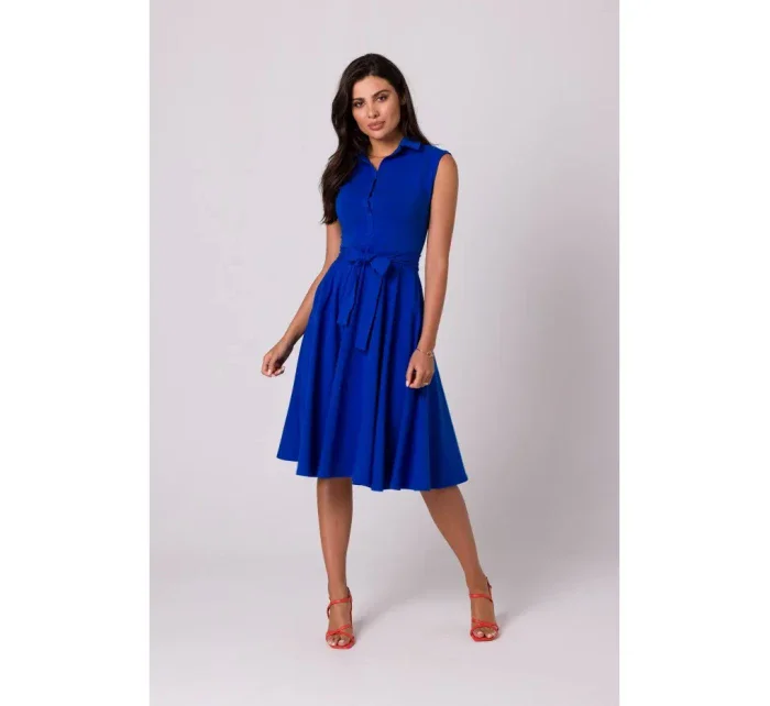 B261 Bavlněné šaty ve fitted střihu - královsky modré