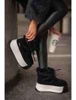 Kožené Dámské Sněhule Na Silné Podešvi S Kožešinou Big Star Černé Kožené Dámské Sněhule Na Silné Podešvi S Kožešinou Big Star Černé