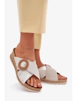 Dámské pantofle na klínu s ozdobnou přezkou Inblu – světle béžové