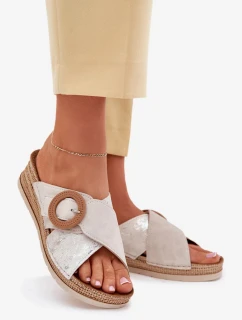 Dámské pantofle na klínu s ozdobnou přezkou Inblu – světle béžové