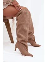 Dámské kozačky na jehlovém podpatku, vsuvné Mavilla – béžové