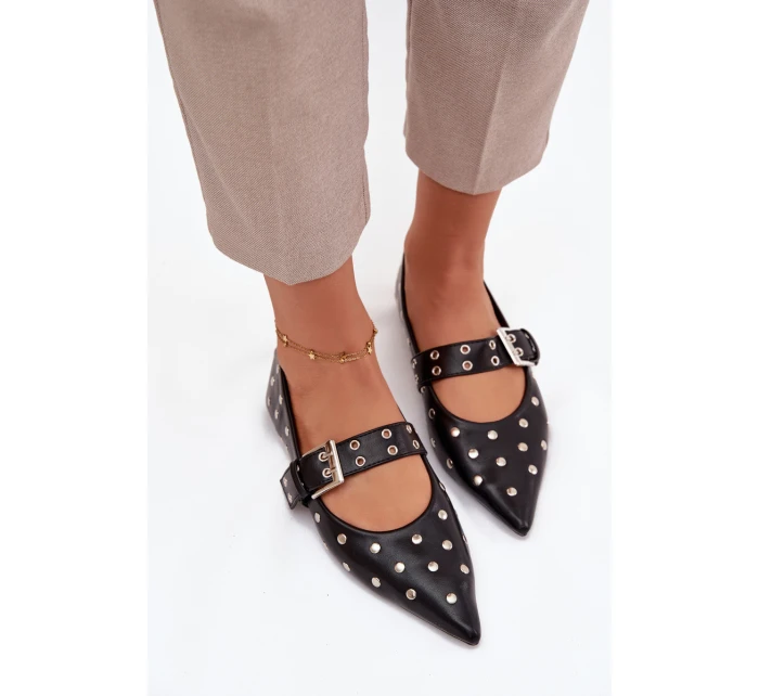 Dámské eko kožené baleríny s kamínky a přezkou Arlenne – černé