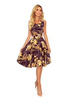 Rozšířené dámské šaty se vzorem listů a s výstřihem ve tvaru srdce model 14539451 - numoco