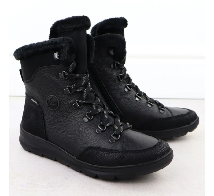 Dámské kožené nepromokavé boty s kožíškem černé model 21905989 - Rieker Dámské kožené nepromokavé boty s kožíškem černé model 21905989 - Rieker