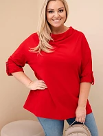 Dámská blůza Plus Size s bavlnou volného střihu s vodním výstřihem červená