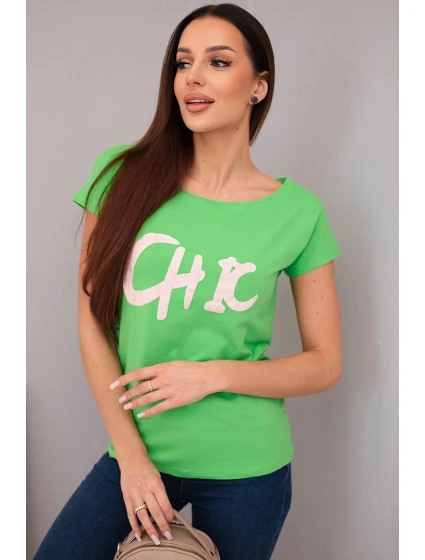 Dámská bavlněná halenka s potiskem CHIC zelená Dámská bavlněná halenka s potiskem CHIC zelená