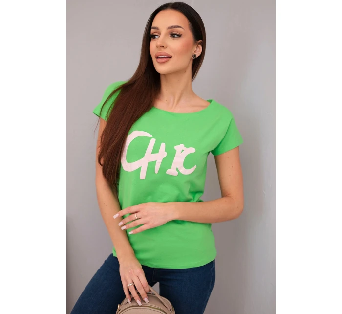Dámská bavlněná halenka s potiskem CHIC zelená Dámská bavlněná halenka s potiskem CHIC zelená
