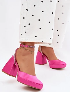 Dámské sandály na vysokém podpatku typu sloupek s páskem s krystaly fuchsiová Seraphina