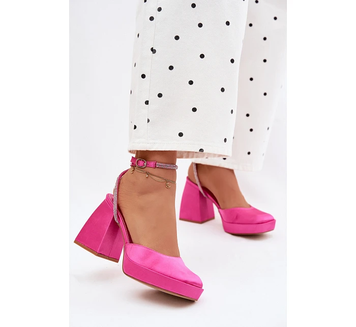 Dámské sandály na vysokém podpatku typu sloupek s páskem s krystaly fuchsiová Seraphina