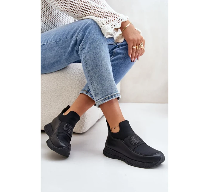 Sportovní boty na platformě kožené černé Artiker Sportovní boty na platformě kožené černé Artiker