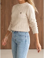 Sweter damski z warkoczowym splotem beżowy FashionStreet MY2675 Sweter damski z warkoczowym splotem beżowy FashionStreet MY2675