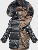 Oboustranná bunda oversize v grafitové a béžové barvě (h-1088-62)