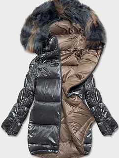 Oboustranná bunda oversize v grafitové a béžové barvě (h-1088-62)