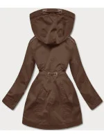 Hnědá dámská zimní bunda parka se vsadkami z eko kůže (2M-21A93)