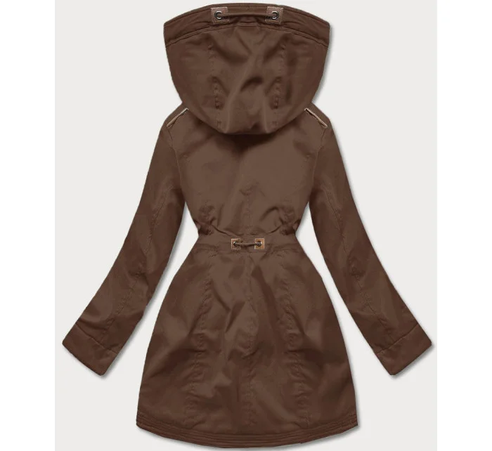 Hnědá dámská zimní bunda parka se vsadkami z eko kůže (2M-21A93)