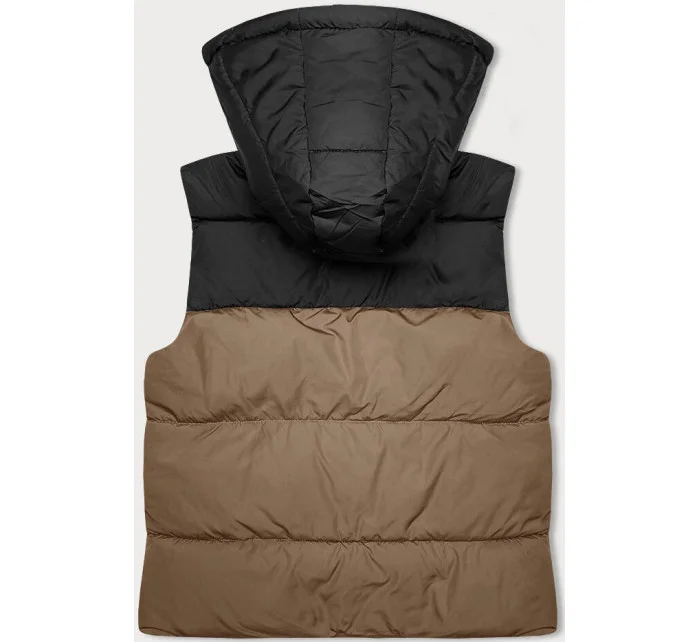 Tmavě béžovo-černá krátká dámská vesta J.STYLE s kapucí (16M9112-84) Tmavě béžovo-černá krátká dámská vesta J.STYLE s kapucí (16M9112-84)