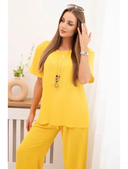 Dámský komplet s volnou halenkou a širokými nohavicemi žlutý Dámský komplet s volnou halenkou a širokými nohavicemi žlutý
