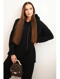 Dámský teplákový komplet zateplený z bavlny s kapucí černý
