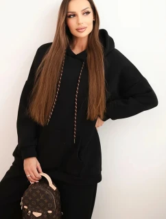 Dámský teplákový komplet zateplený z bavlny s kapucí černý