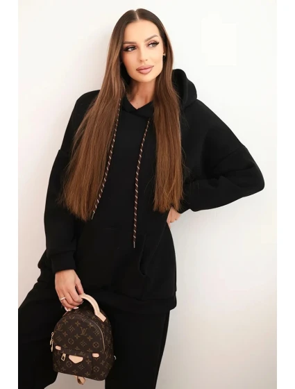 Dámský teplákový komplet zateplený z bavlny s kapucí černý