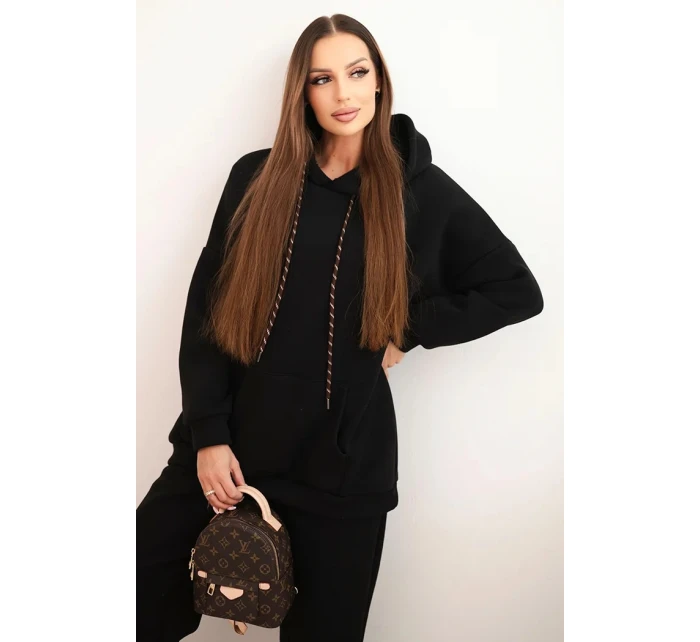 Dámský teplákový komplet zateplený z bavlny s kapucí černý