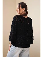 Dámský letní krajkový svetr s knoflíky a dlouhým rukávem černý Dámský letní krajkový svetr s knoflíky a dlouhým rukávem černý