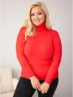 Dámský viskózový svetr Plus Size s rolákem v model 22363368 střihu červený - K-Fashion