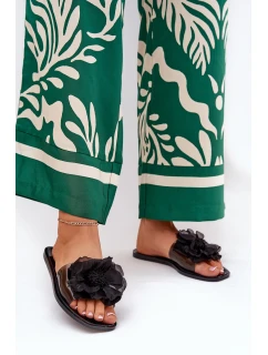 Průhledné Ploché Pantofle Dámské Se Umělou Květinou Černé Vobetta