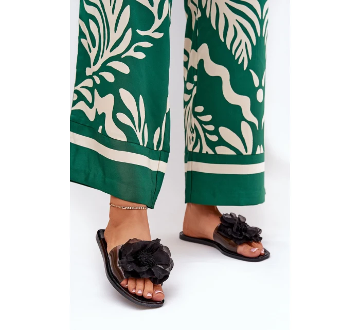 Průhledné Ploché Pantofle Dámské Se Umělou Květinou Černé Vobetta Průhledné Ploché Pantofle Dámské Se Umělou Květinou Černé Vobetta